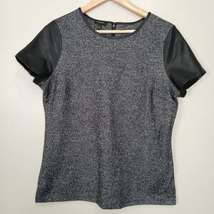 Talbots Wool Blend Top Women Medium Faux Leather Sleeve Edgy Glam Rock Night Out